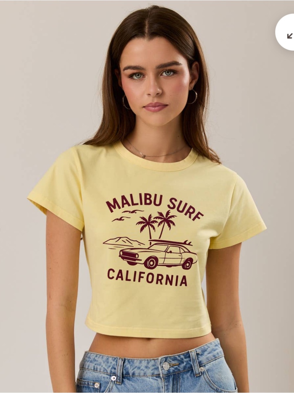 Le lis Malibu Surf California Graphic Crop Tee - Yellow